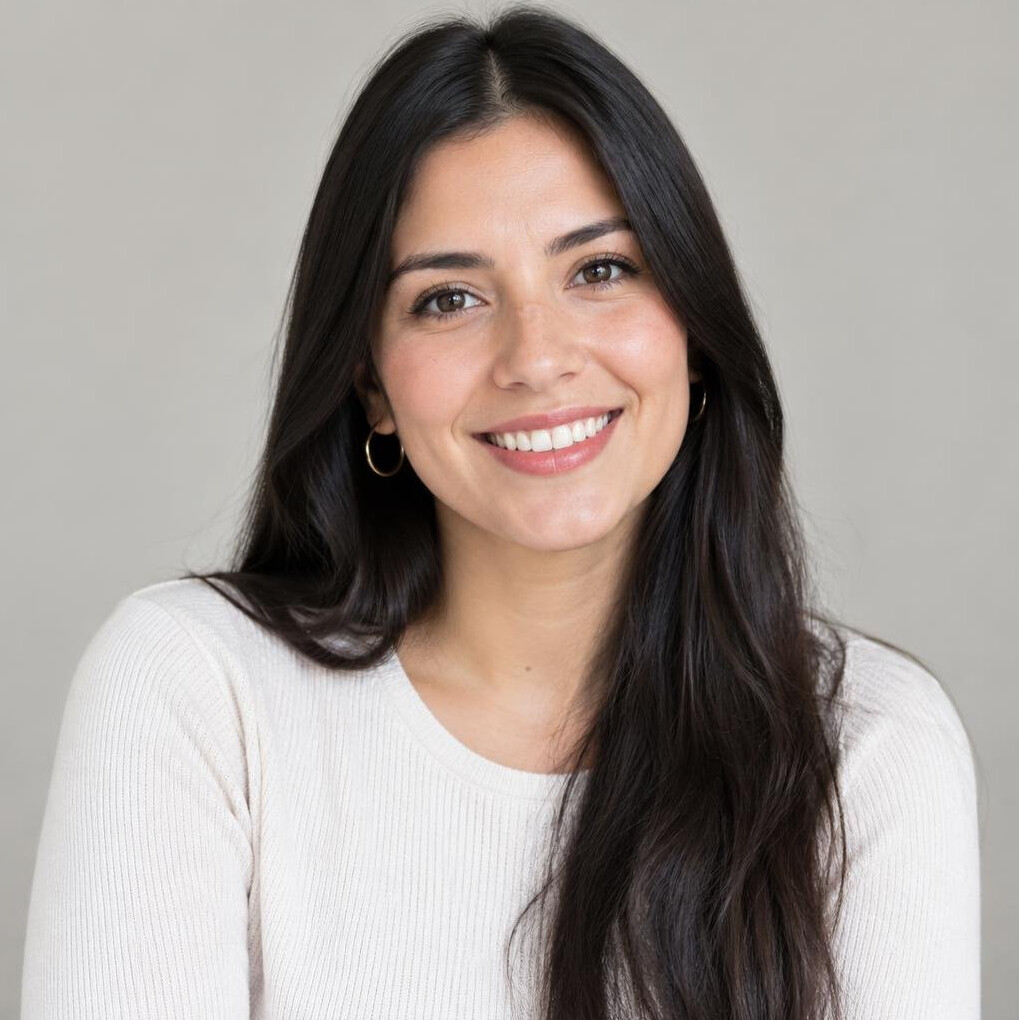 Portrait of a young woman with long hair smiling